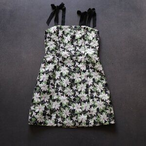 Sold Out Viral Black Floral Fit and Flare Maryann Mini Dress by Alice & Olivia